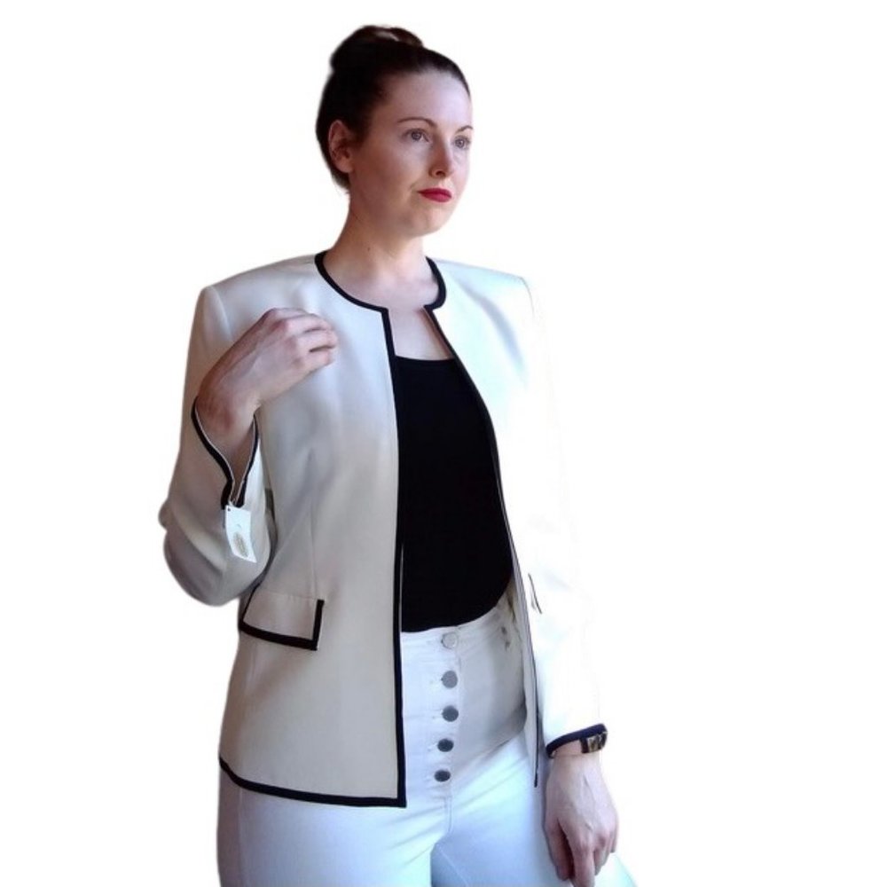 Talbots | Cream & Black Collarless Lined Career Blazer 8 NWT